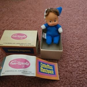 Vintage Little Miss Matchpack Doll #8623/ in Blue/Wht. Outfit Brown Hair